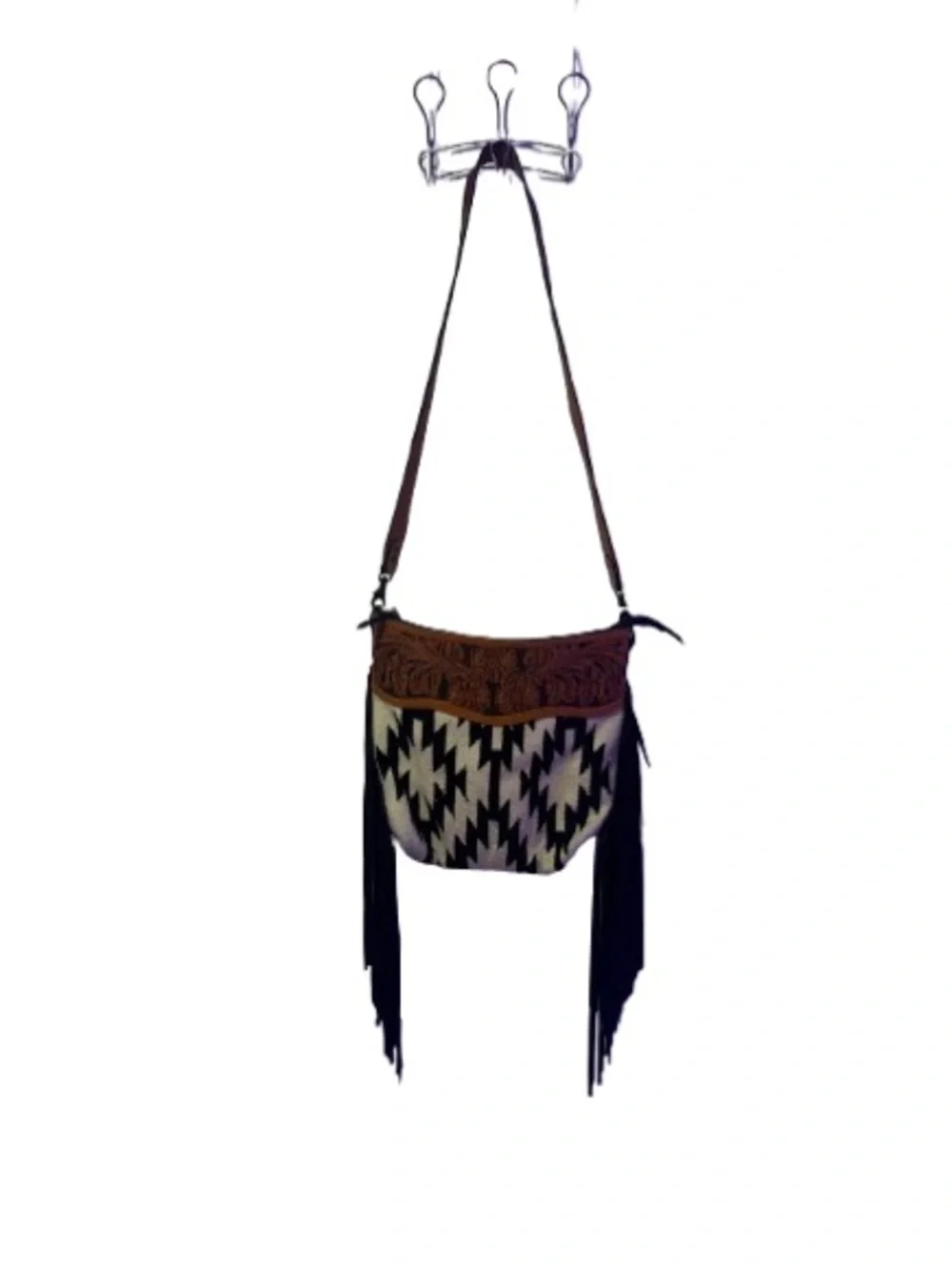 American Darling Boho Fringe Concealed Carry Purse Gently Preloved Black/White